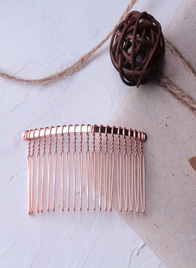 Ruwado 2 Pcs Wedding Veil Side Comb - Metal Black Twist Wire Curved Classic French Styling 20 Teeth Pin Clamp for Fine Hair - Women Girl DIY Bridal Accessories (Rose Gold) - Image 4